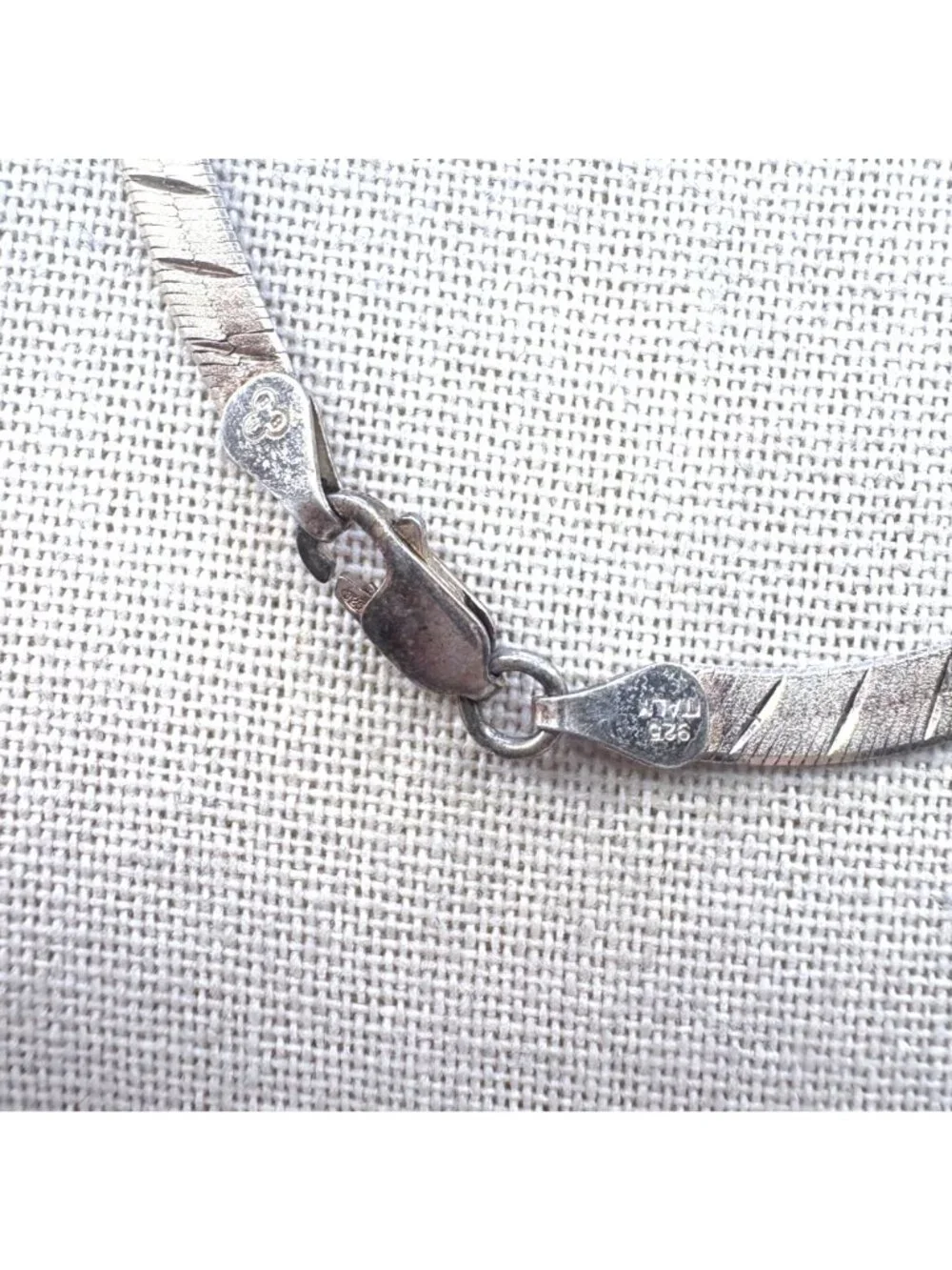 Engraved Herringbone Chain Necklace Sterling Silver 925 Size 18.25